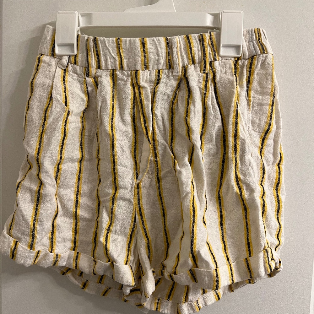 Yellow, White and Navy Blue Striped Shorts